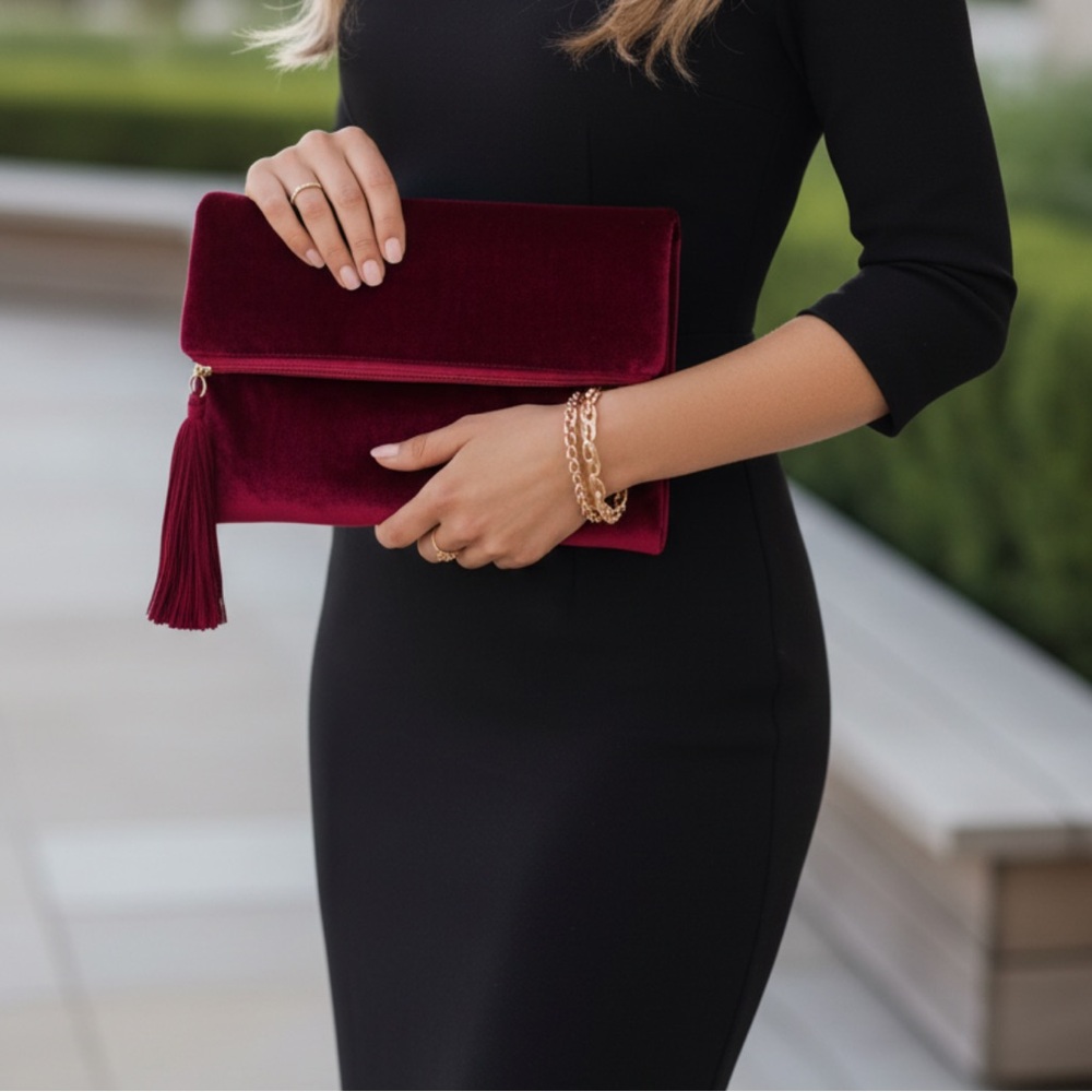 Ashro Burgundy Clutch with Tassel - Picture 15 of 15